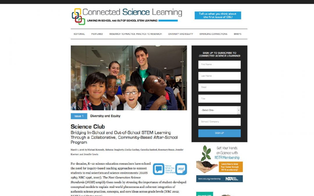 Science Club’s in a science education journal!